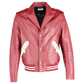 Saint Laurent-Saint Laurent Teddy Western Jacket in Red Lambskin Leather-Red