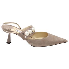 Jimmy Choo Breslin Pearl Slingback Sandals in Beige Suede Beige