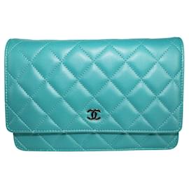 Chanel-Teal Blue Wallet on Chain with Silver "CC"-Blue