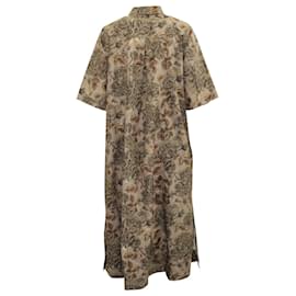 Ganni-Ganni Robe longue en popeline à imprimé floral en coton marron-Autre