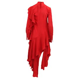 Petar Petrov-Petar Petrov Dana Asymmetric Ruffled Dress in Red Silk-Red