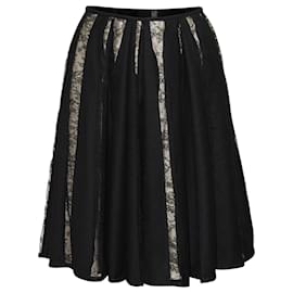 Dries Van Noten-Dries Van Noten Pleated Lace Midi Skirt in Black Wool-Black