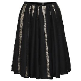 Dries Van Noten Saia Midi de renda plissada em lã preta Preto