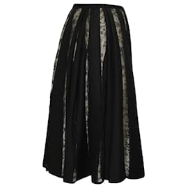 Dries Van Noten-Dries Van Noten Pleated Lace Midi Skirt in Black Wool-Black