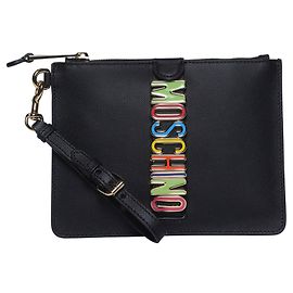 Pochette in pelle con logo Moschino Nero