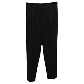 Saint Laurent-Pantalon Ajusté Saint Laurent en Laine Noire-Noir