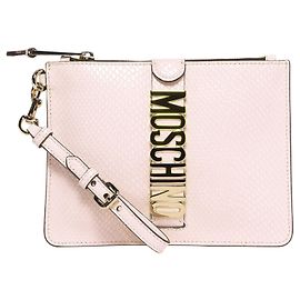 Moschino Clutch aus gestepptem Leder Weiß