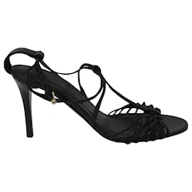 Burberry-Burberry Knot Strappy Open Toe Heels in Black Leather-Black