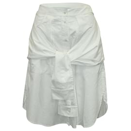 T By Alexander Wang-T by Alexander Wang Shirt Sleeve Tie Button Skirt in White Cotton -White
