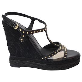 Espadrillas con zeppa con borchie Burberry in pelle nera Nero