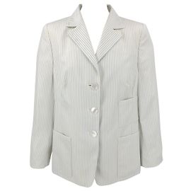 Akris summer jacket in cream & pale blue striped silk & cashmere White Cream