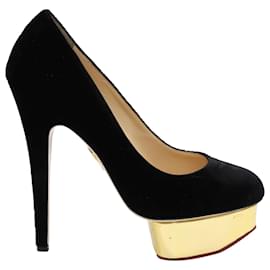 Charlotte Olympia-Zapatos de tacón con plataforma Dolly de Charlotte Olympia en terciopelo negro-Negro