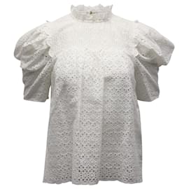 Ulla Johnson-Ulla Johnson Puffed Sleeve Eyelet Top in White Cotton-White