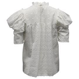 Ulla Johnson-Ulla Johnson Puffed Sleeve Eyelet Top in White Cotton-White