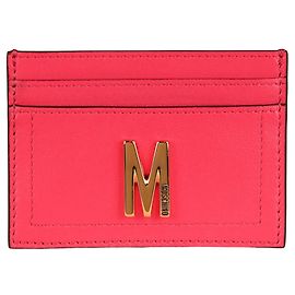 Moschino Tarjetero de piel con placa M Rosa