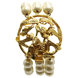 Salvatore Ferragamo-Salvatore Ferragamo Faux Pearl Bracelet with Circular Clasp in Gold Metal-Golden