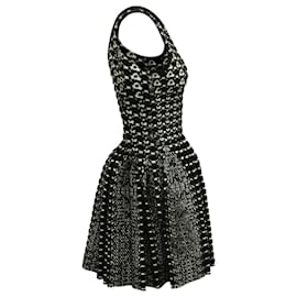 Alaïa-Alaïa Monochrome Chunky Knit Sleeveless Skater Dress in Black Viscose-Black