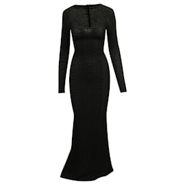 Alaïa-Alaïa Kleid mit U-Ausschnitt und langen Ärmeln aus schwarzer Viskose-Schwarz
