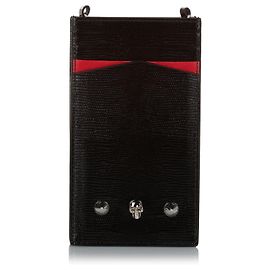 Alexander McQueen Estuche para teléfono de cuero en relieve negro con cadena Negro Roja