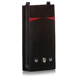Alexander Mcqueen-Alexander McQueen Black Embossed Leather Phone Case on Chain-Black,Red