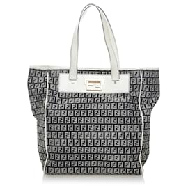 Fendi-Fendi Black Zucchino Canvas Tote Bag-Black,White