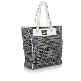 Fendi-Fendi Black Zucchino Canvas Tote Bag-Black,White