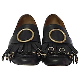 Chloé-Chloe Olly Fringe Loafers in Black Leather-Black