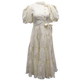 Ulla Johnson Agathe Vestido midi manga bufante em algodão branco Branco Cru