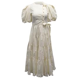 Ulla Johnson-Vestido a media pierna con mangas abullonadas y capas en algodón blanco Agathe de Ulla Johnson-Blanco,Crudo