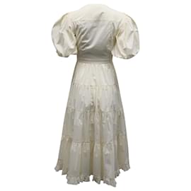 Ulla Johnson-Ulla Johnson Agathe Tiered Puffed Sleeve Midi Dress in White Cotton-White,Cream