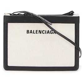 Balenciaga-Navy Canvas Crossbody Bag-White