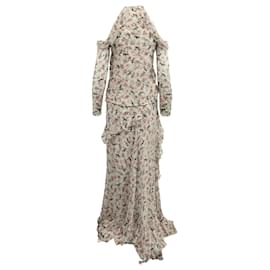 Erdem-Top con hombros descubiertos Erdem y falda larga escalonada en seda con estampado floral-Otro