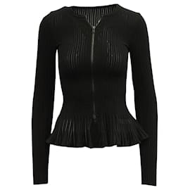 Alaïa-Alaïa Zip Cardigan in Black Wool-Black