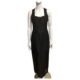 Claude Montana Robe longue en lin Noir