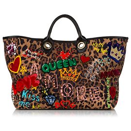 Dolce & Gabbana Dolce&Gabbana Brown Queen Ledertasche mit Leopardenmuster Braun Mehrfarben