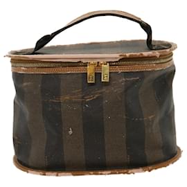 Fendi-FENDI Pecan Canvas Hand Pouch Black Brown Auth sa1752-Brown,Black