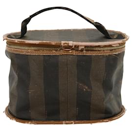 Fendi-FENDI Pecan Canvas Hand Pouch Black Brown Auth sa1752-Brown,Black