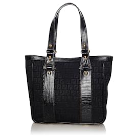 Fendi-Fendi Black Zucchino Canvas Tote Bag-Black