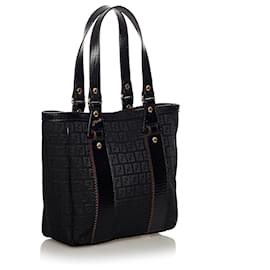 Fendi-Fendi Black Zucchino Canvas Tote Bag-Black