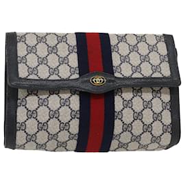 Gucci-GUCCI GG Canvas Sherry Line Clutch Bag Navy Red Auth yk4501-Rot,Marineblau