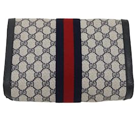 Gucci-GUCCI GG Canvas Sherry Line Clutch Bag Navy Red Auth yk4501-Red,Navy blue