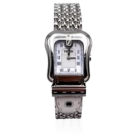 Fendi-Stainless Steel B. BUCKLE 3800 L Quartz Wrist Watch White Dial-Silvery