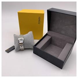 Fendi-Stainless Steel B. BUCKLE 3800 L Quartz Wrist Watch White Dial-Silvery