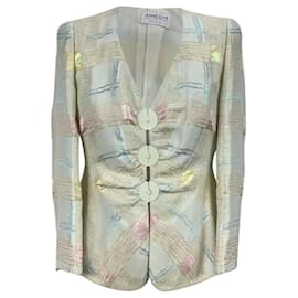 Armani-Collezioni Beige Cotton and Silk Collarless Jacket Size 42 IT-Beige