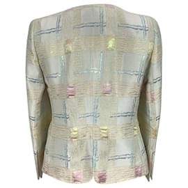 Armani-Collezioni Beige Cotton and Silk Collarless Jacket Size 42 IT-Beige