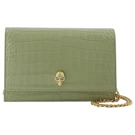 Alexander Mcqueen-Skull Mini Bag in Green Leather Sauge-Green