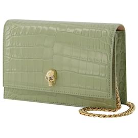 Alexander Mcqueen-Skull Mini Bag in Green Leather Sauge-Green