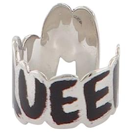 Alexander Mcqueen-Graffiti Ring in Transparent and Black Brass-Silvery,Metallic