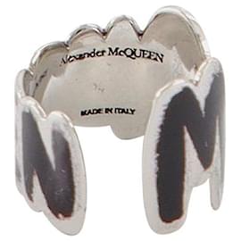 Alexander Mcqueen-Graffiti Ring in Transparent and Black Brass-Silvery,Metallic