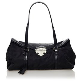Prada Black Sound Lock Tessuto Shoulder Bag Black